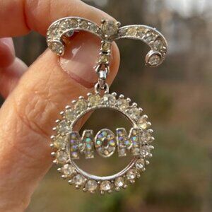 HENRY BOGOFF Rhinestone AB “MOM” Circle BROOCH